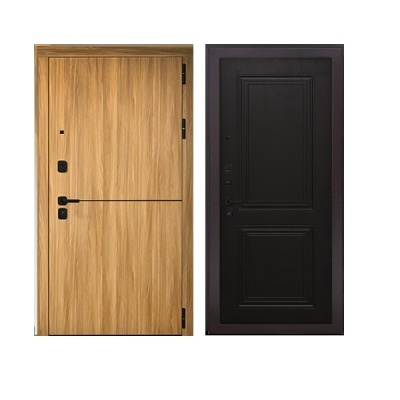 Дверь входная металлическая Дверьберг Горизонт дуб сиена янтарный/дуб шоколад К3. Фото в интернет-магазине Большой