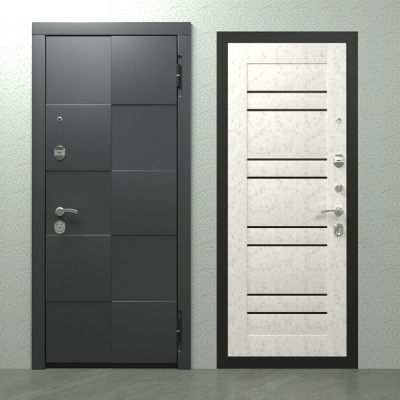 Дверь входная металлическая Бастион СД-45 бетон белый + лакобель черный. Фото в интернет-магазине Большой