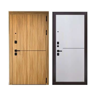 Дверь входная металлическая Дверьберг Горизонт дуб сиена янтарный/велютто бьянко К4. Фото в интернет-магазине Большой