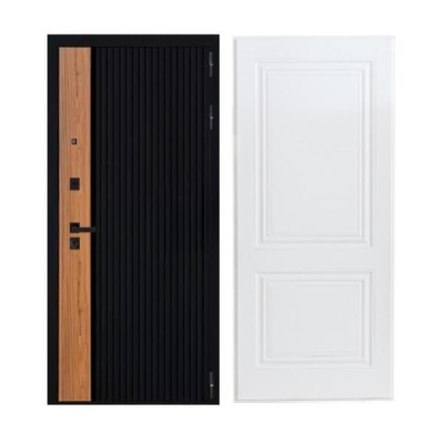 Дверь входная металлическая Дверьберг Купер Тренд черная шагрень/велютто бьянко К5. Фото в интернет-магазине Большой