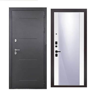 Дверь входная металлическая Дверьберг Термо серебро/велютто бьянко зеркало. Фото в интернет-магазине Большой