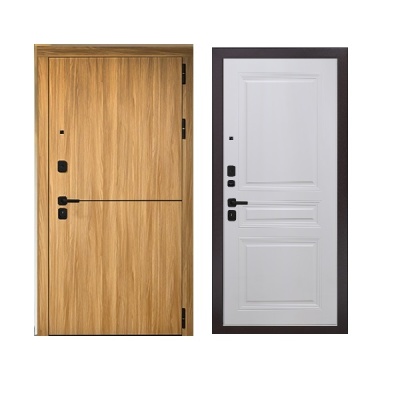 Дверь входная металлическая Дверьберг Горизонт дуб сиена янтарный/велютто бьянко К2. Фото в интернет-магазине Большой